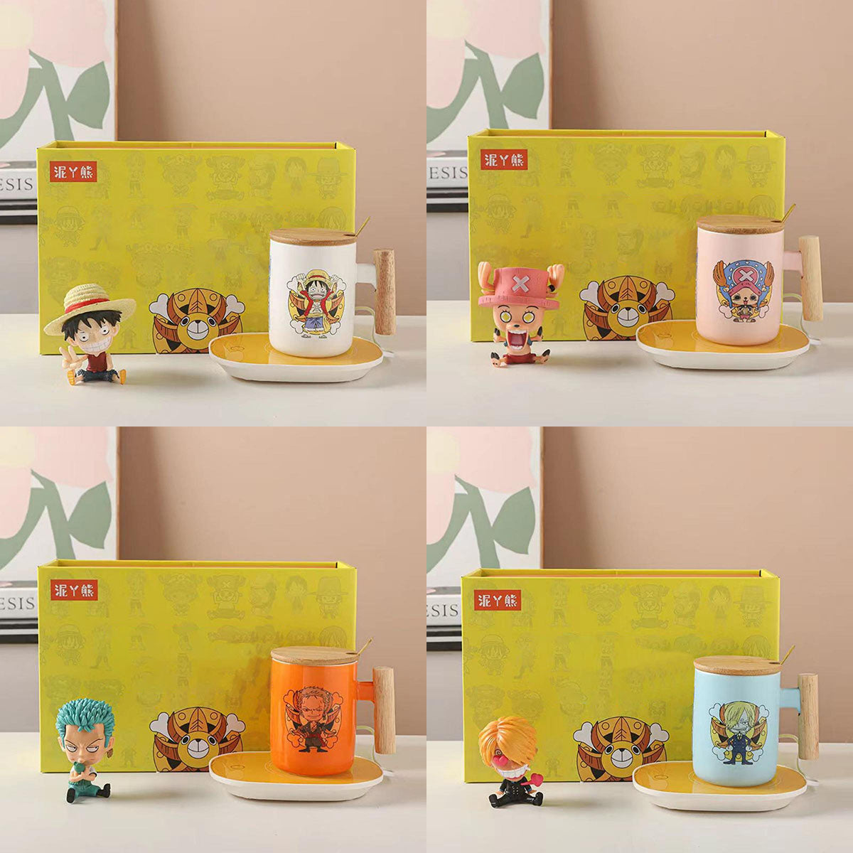 Luffy/Chopper/Zoro/Sanji Mug Gift Box Set Ceramic mug with lid Spoon